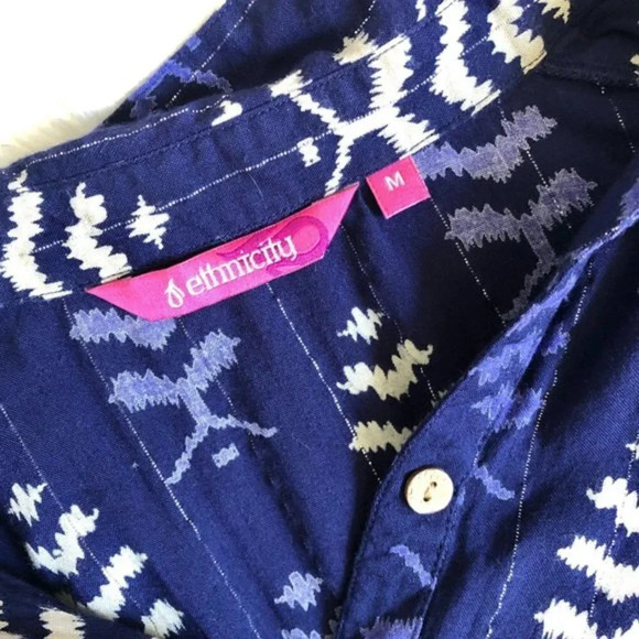 Ethnicity Indigo Blue Printed Button Down Shirt M - Picture 5 of 5